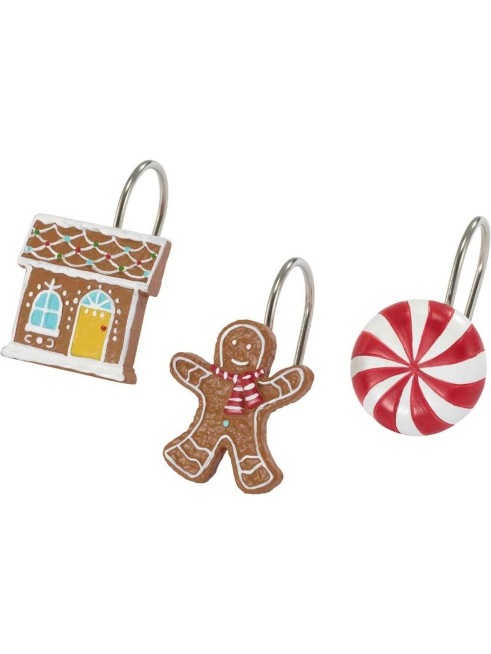 Festive Christmas Shower Curtain Hooks, 12 Pack, Easy to Hang Holiday Decor